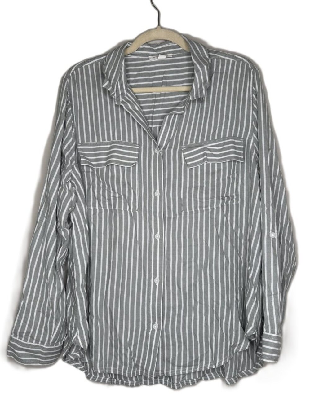 beachlunchlounge Striped Utility Button Front Shirt – XL - Soft Fabric